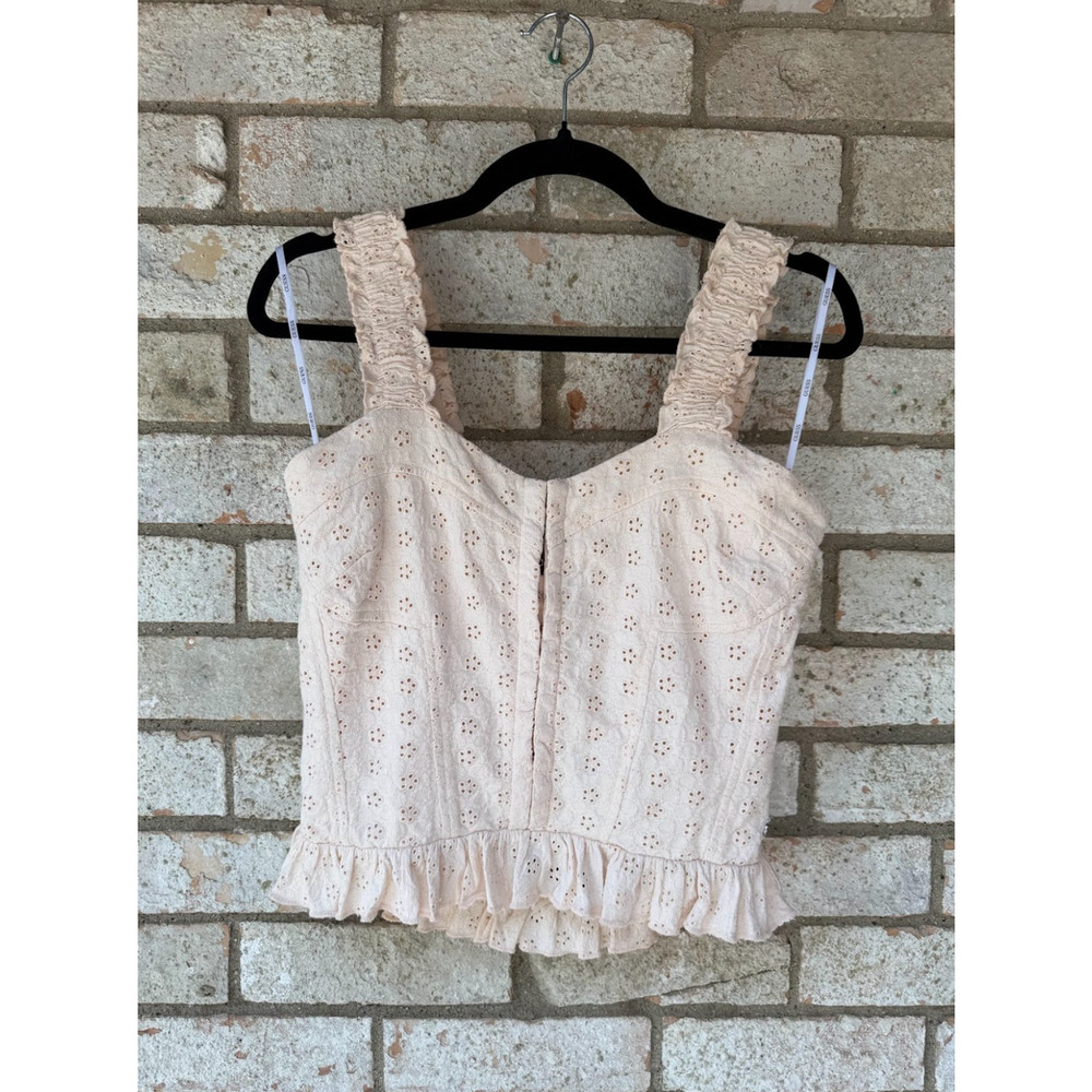GUESS Women’s Pink Floral Ruffle Crop Tank Top Size Large NWT 100% Cotton